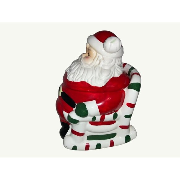 Christmas Cookie Jar Santa in Candy Cane Chair - Picture 6 of 9